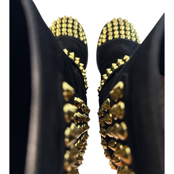 GIUSEPPE ZANOTTI BLACK SUEDE GOLD STUDDED BUCKLE BIKER Flat BOOTS SHOES SZ 40 - Picture 4 of 15